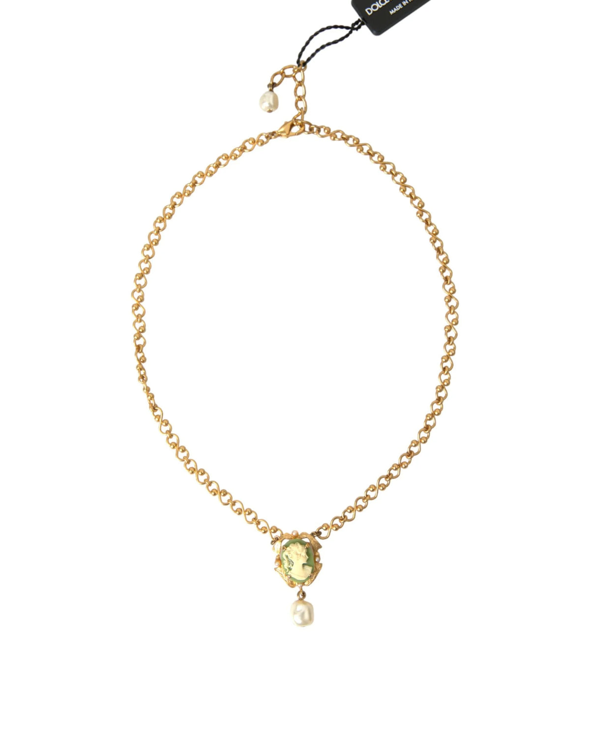 Dolce & Gabbana Gold Brass Chain Pearl Pendant Charm Necklace - Necklaces