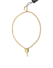 Dolce & Gabbana Gold Brass Chain Pearl Pendant Charm Necklace - Necklaces