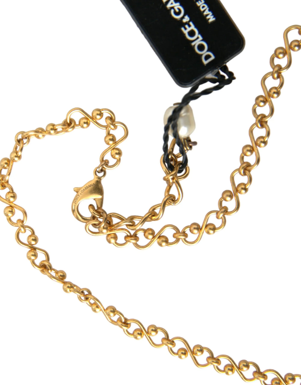 Dolce & Gabbana Gold Brass Chain Pearl Pendant Charm Necklace - Necklaces