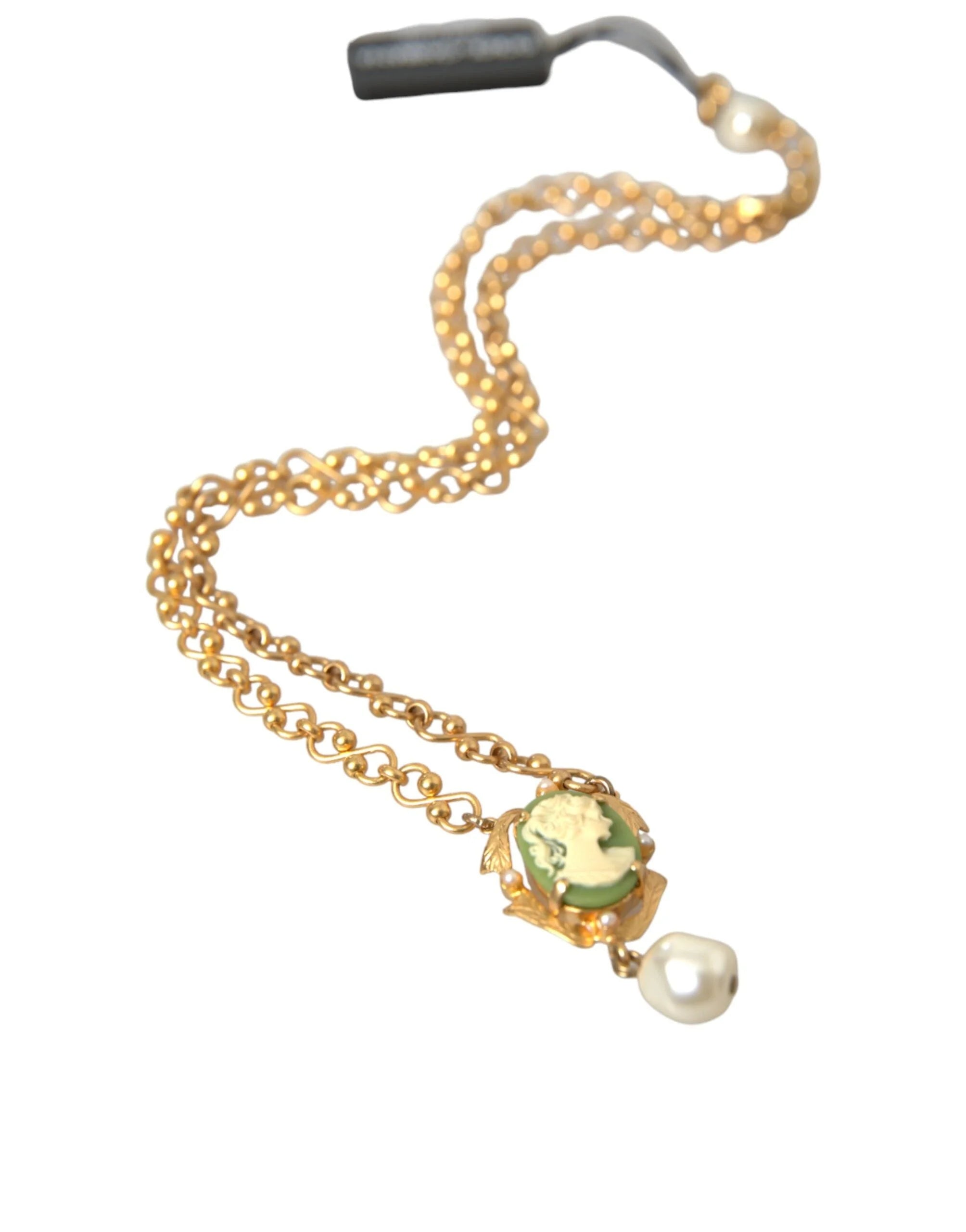 Dolce & Gabbana Gold Brass Chain Pearl Pendant Charm Necklace - Necklaces