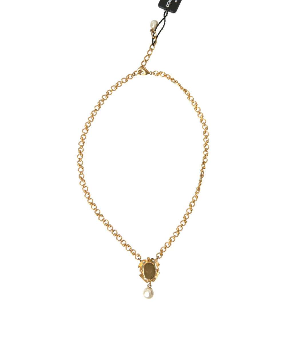 Dolce & Gabbana Gold Brass Chain Pearl Pendant Charm Necklace - Necklaces
