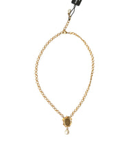 Dolce & Gabbana Gold Brass Chain Pearl Pendant Charm Necklace - Necklaces