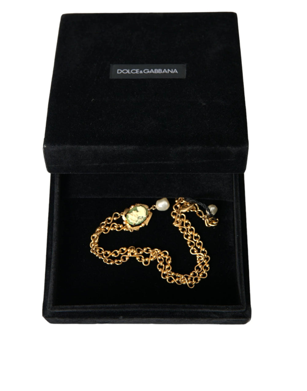 Dolce & Gabbana Gold Brass Chain Pearl Pendant Charm Necklace - Necklaces