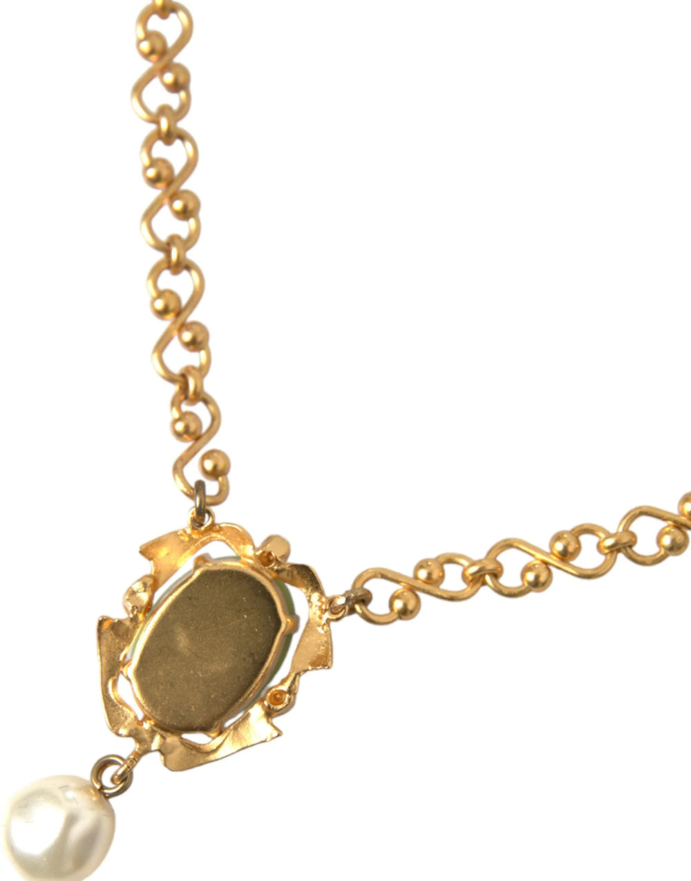 Dolce & Gabbana Gold Brass Chain Pearl Pendant Charm Necklace - Necklaces
