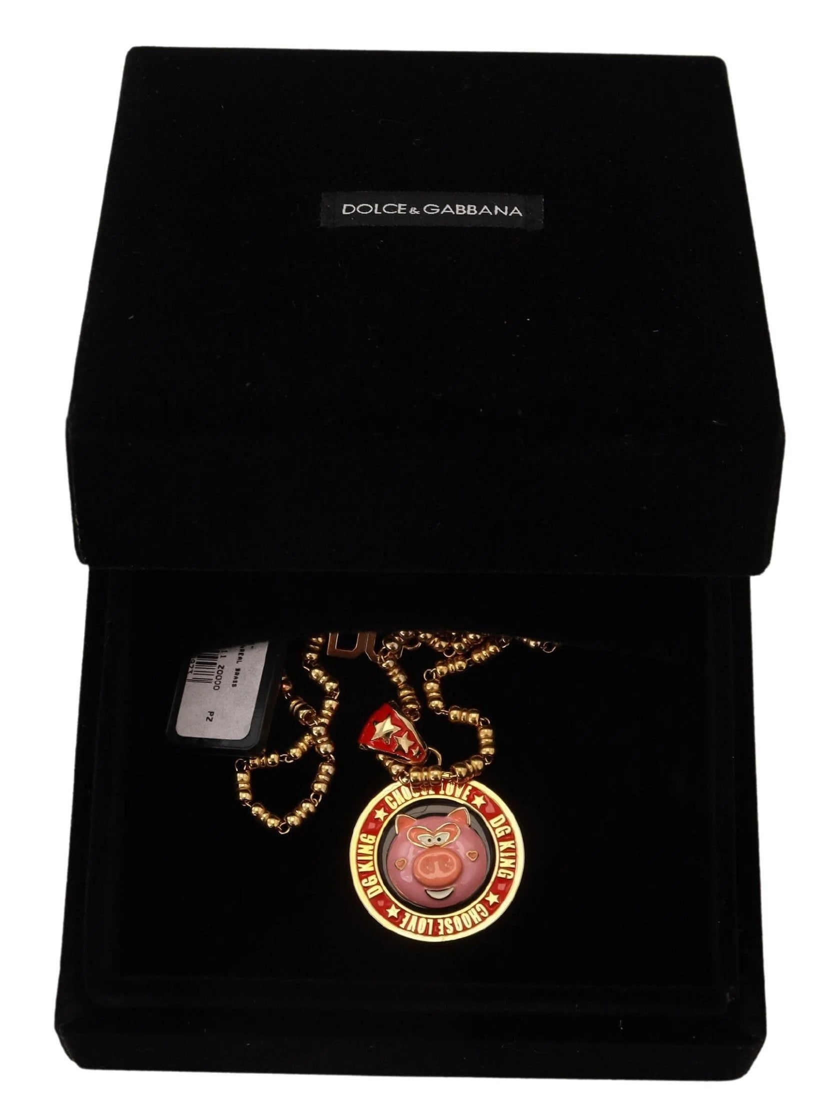 Dolce & Gabbana Gold Brass Chain SUPER PIG Pendant Logo Necklace - Necklaces