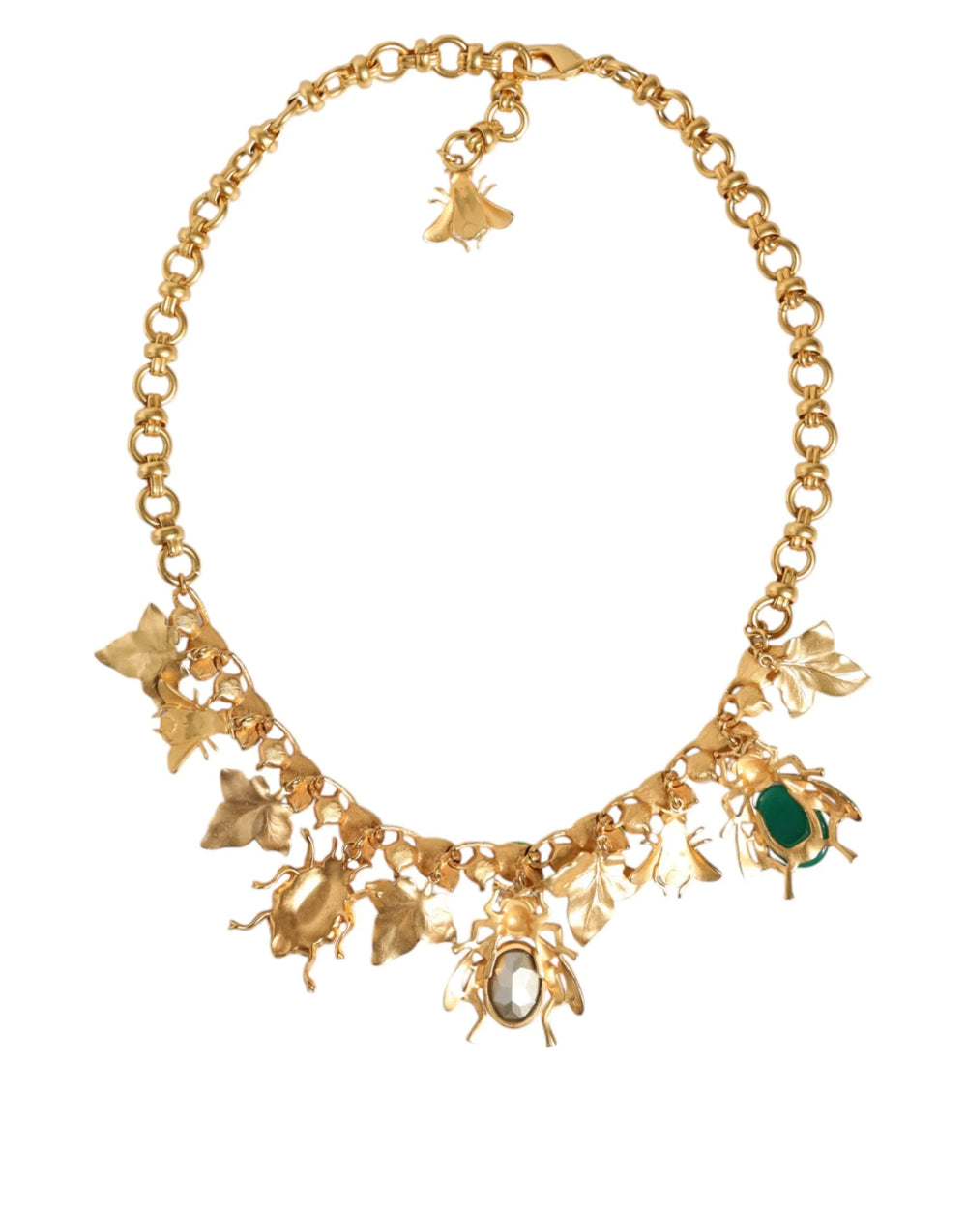 Dolce & Gabbana Gold Brass Crystal Bug Charm Pendant Statement Necklace - Necklaces