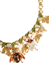 Dolce & Gabbana Gold Brass Crystal Bug Charm Pendant Statement Necklace - Necklaces