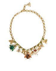 Dolce & Gabbana Gold Brass Crystal Bug Charm Pendant Statement Necklace - Necklaces