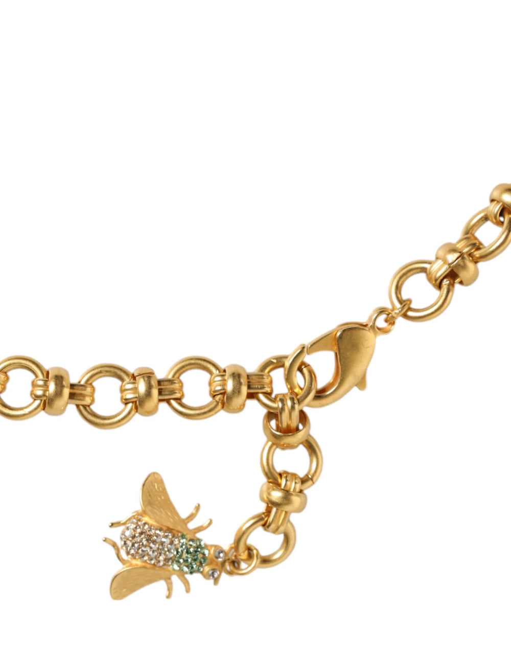 Dolce & Gabbana Gold Brass Crystal Bug Charm Pendant Statement Necklace - Necklaces