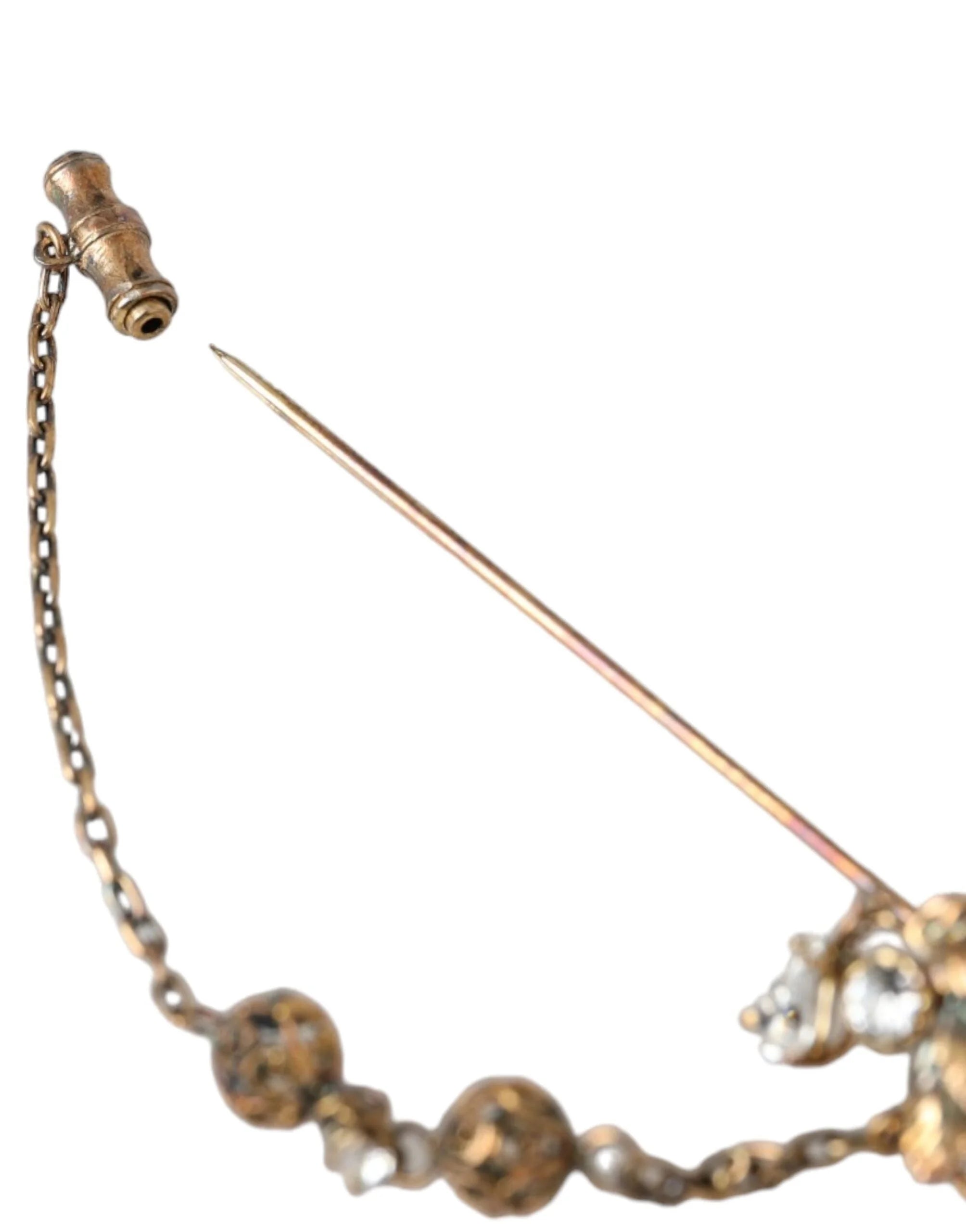 Dolce & Gabbana Gold Brass Crystal Chain 925 Sterling Silver Pin Brooch - Brooches & Lapel Pins