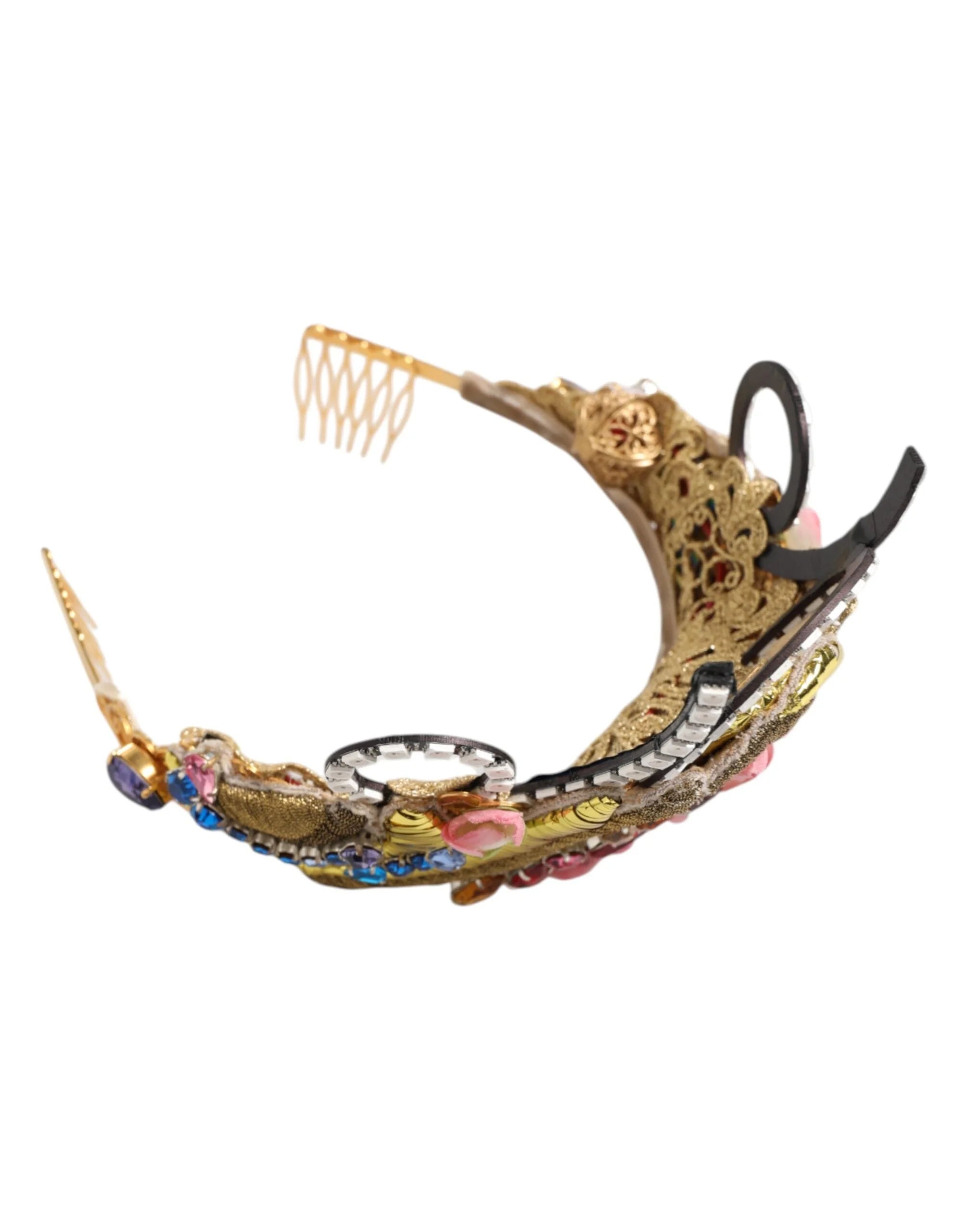Dolce & Gabbana Gold Brass Crystal Embellished Headpiece Crown Diadem Tiara - Tiaras