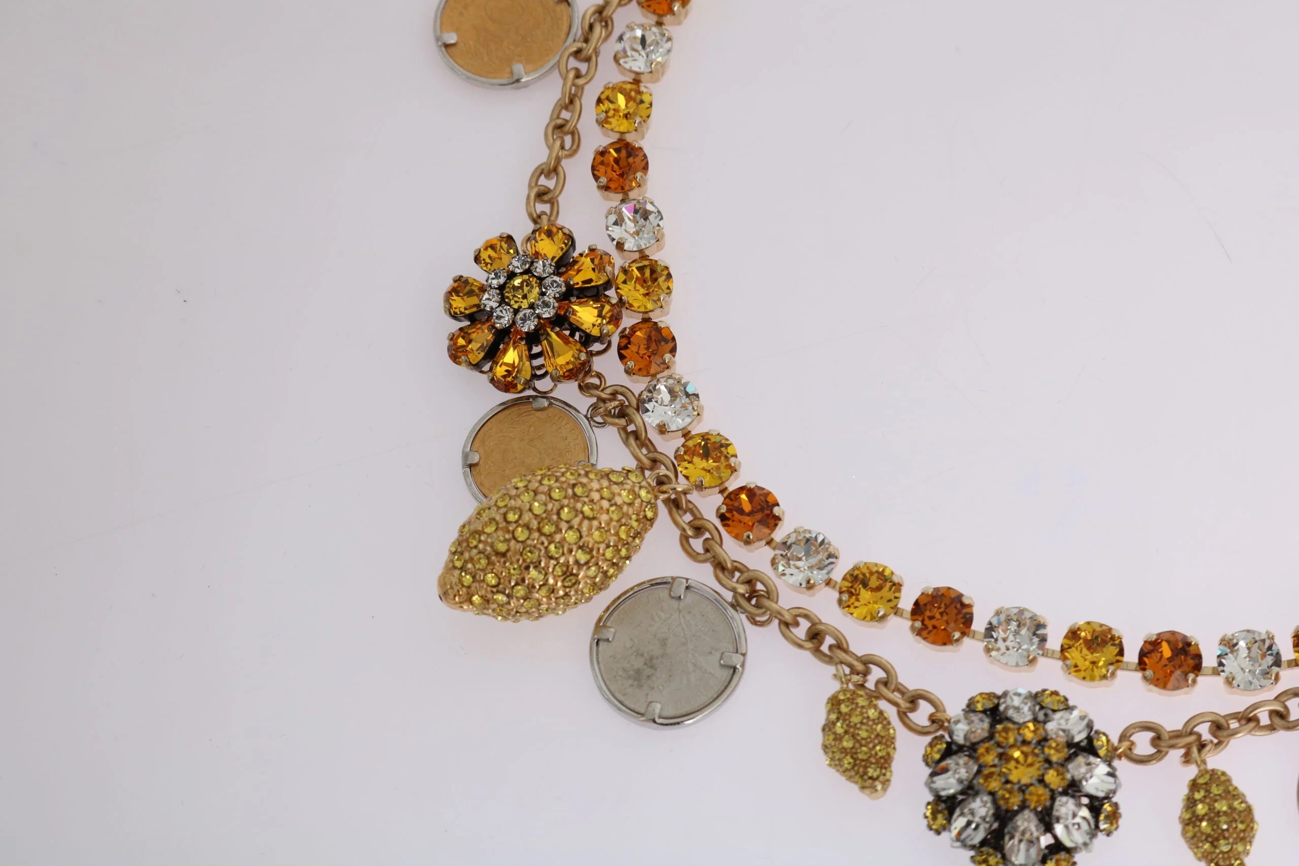 Dolce & Gabbana Gold Brass Crystal Logo Pineapple Statement Necklace
