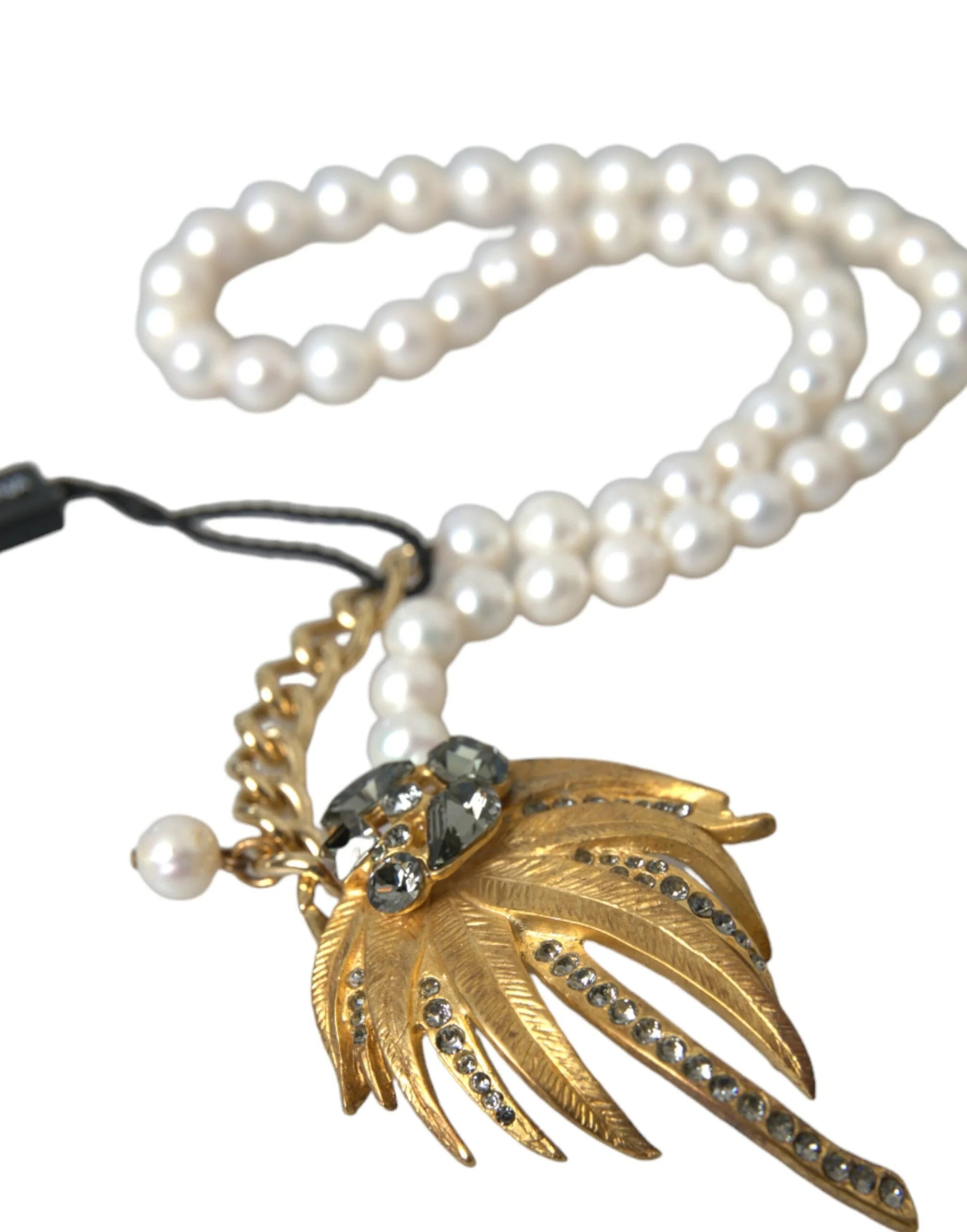 Dolce & Gabbana Gold Brass Crystal Pearl Tree Pendant Charm Necklace - Necklaces