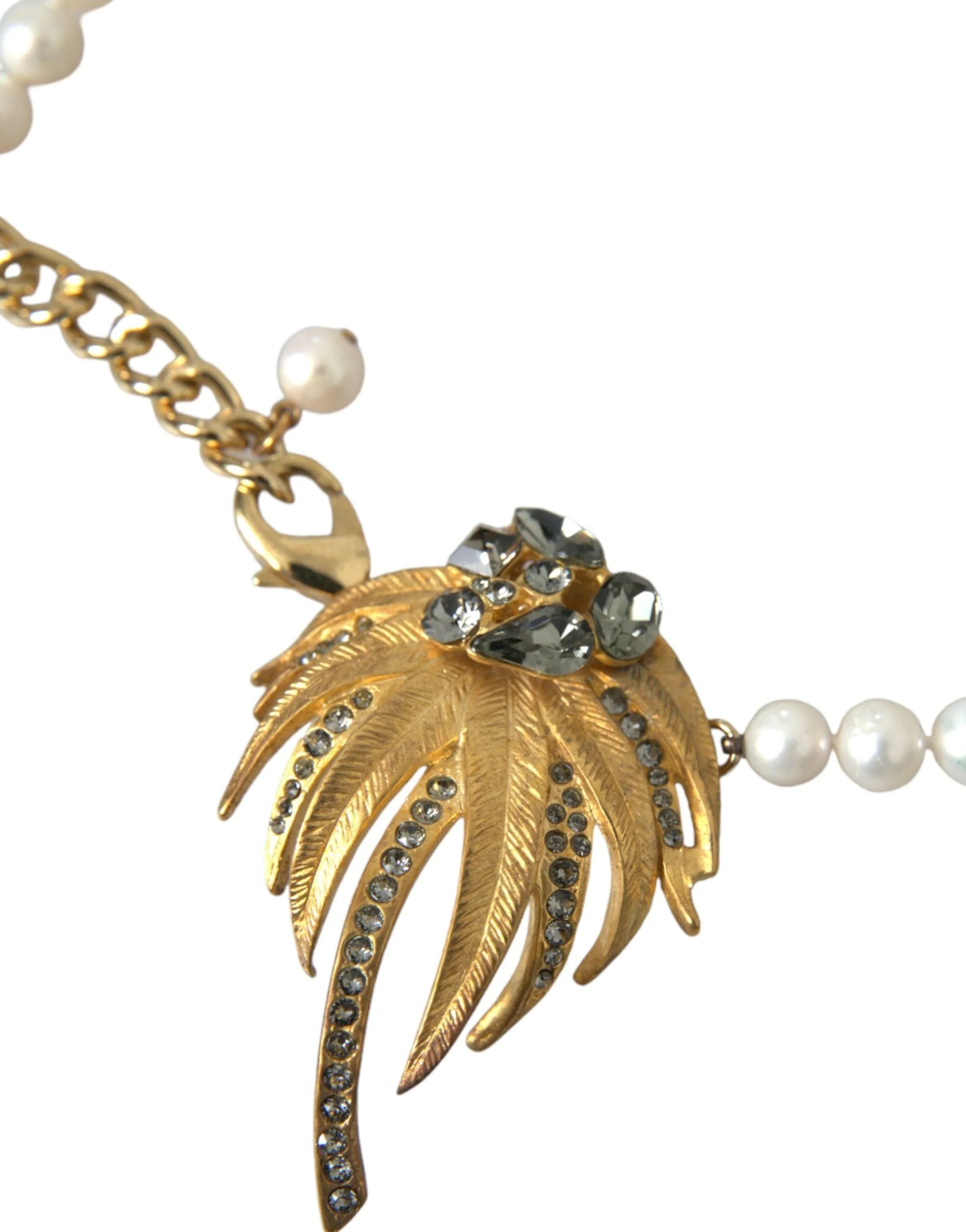 Dolce & Gabbana Gold Brass Crystal Pearl Tree Pendant Charm Necklace - Necklaces
