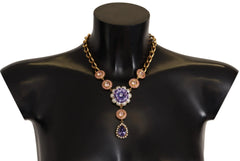 Dolce & Gabbana Gold Brass Crystal Purple Pink Pearl Pendants Necklace - Necklaces