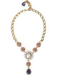 Dolce & Gabbana Gold Brass Crystal Purple Pink Pearl Pendants Necklace - Necklaces