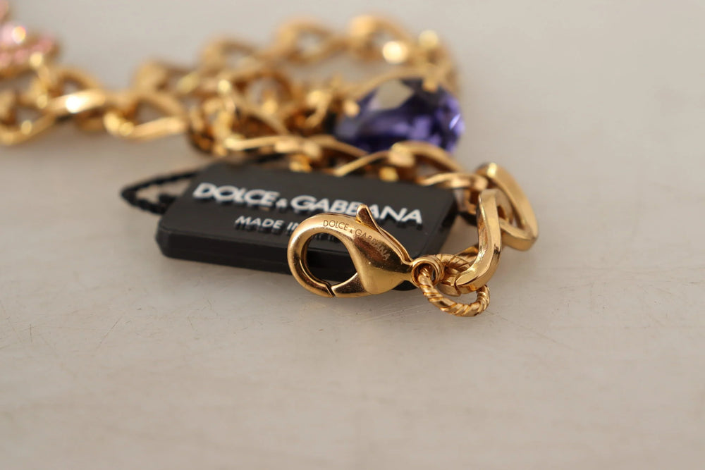 Dolce & Gabbana Gold Brass Crystal Purple Pink Pearl Pendants Necklace - Necklaces