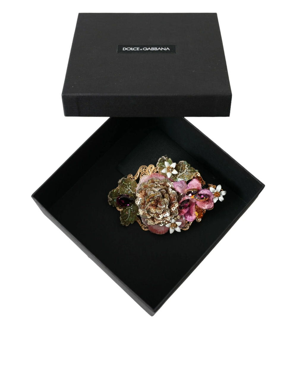 Dolce & Gabbana Gold Brass Floral Crystal Sequined Hair Clip - Hair Pins Claws & Clips