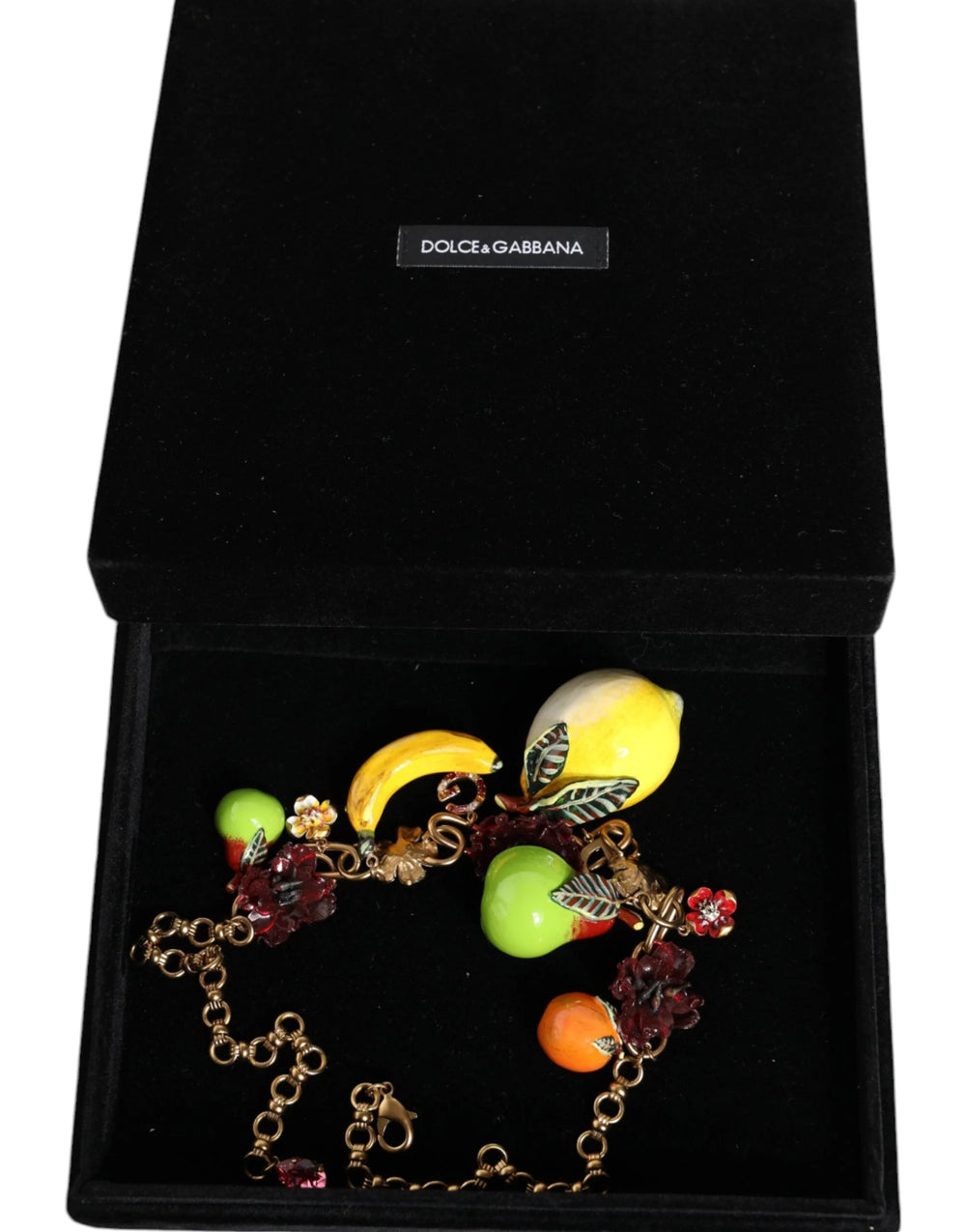 Dolce & Gabbana Gold Brass FRUIT Pendants Flowers Crystal Logo Necklace - Necklaces