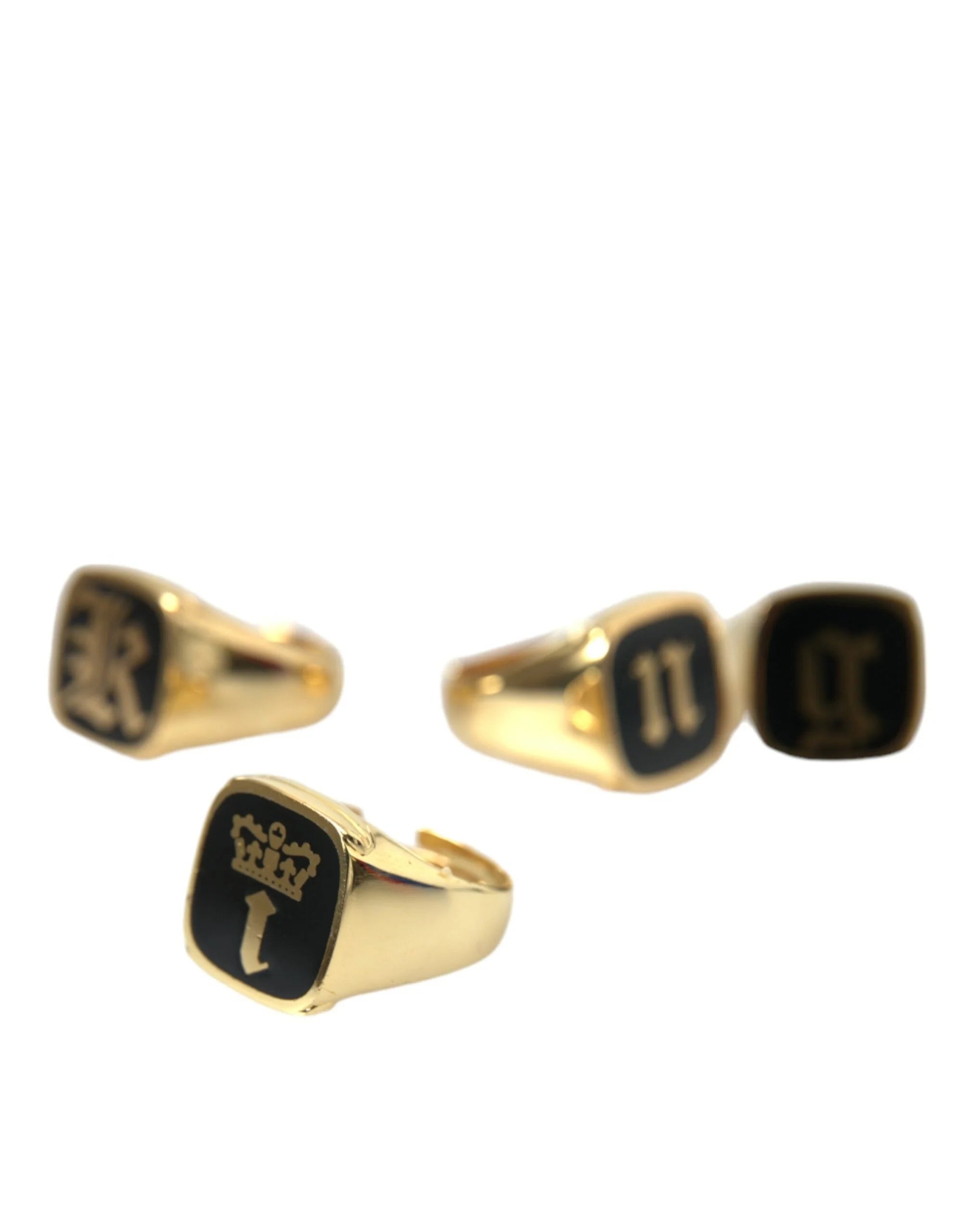 Dolce & Gabbana Gold Brass KING Enamel Set of 4 Ring - Rings