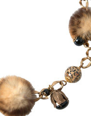Dolce & Gabbana Gold Brass Leopard Fur Pearl Collier Chain Belt - 100 cm / 40 Inches