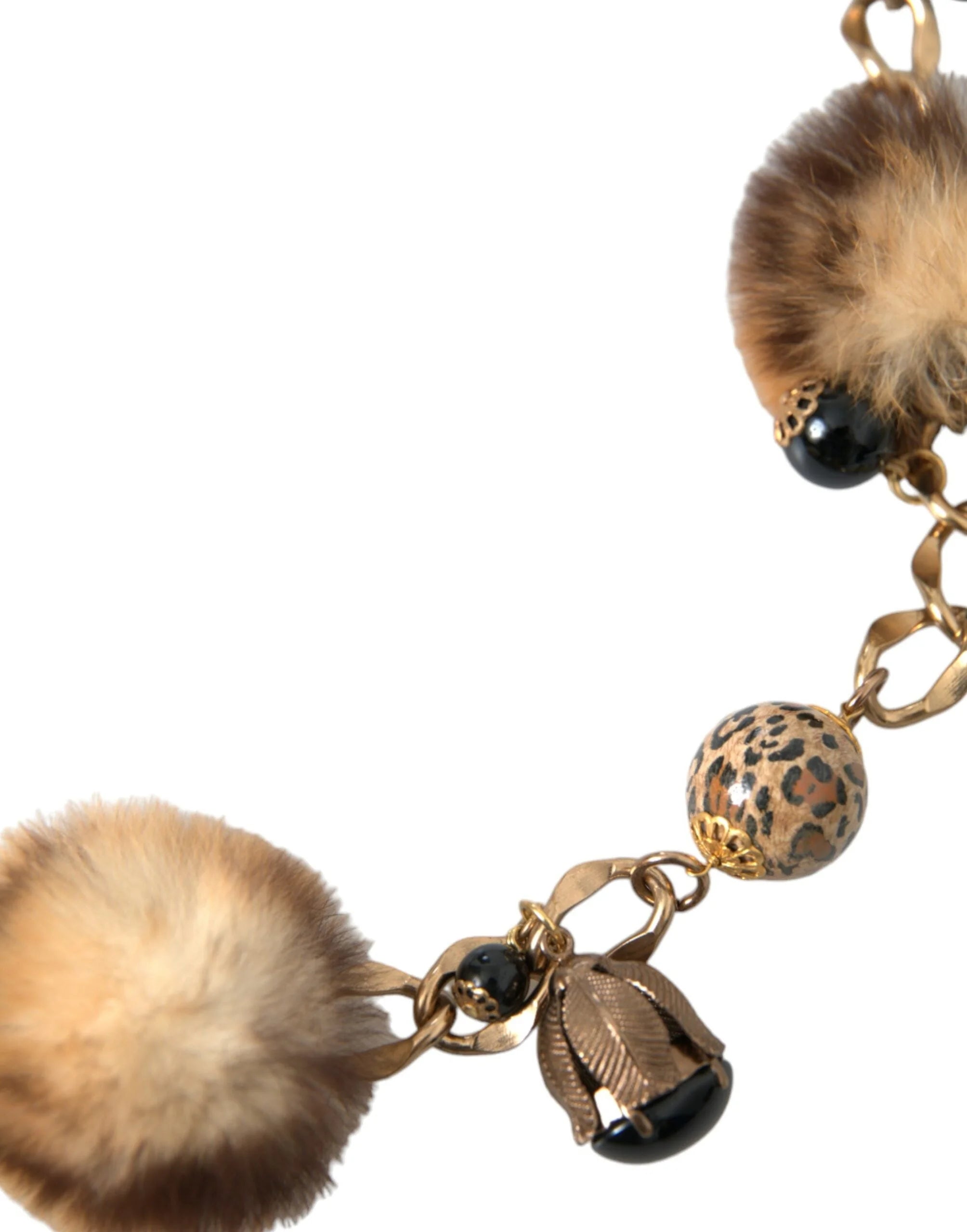 Dolce & Gabbana Gold Brass Leopard Fur Pearl Collier Chain Belt - 100 cm / 40 Inches - Belts