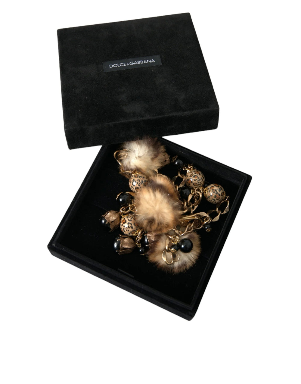 Dolce & Gabbana Gold Brass Leopard Fur Pearl Collier Chain Belt - 100 cm / 40 Inches - Belts