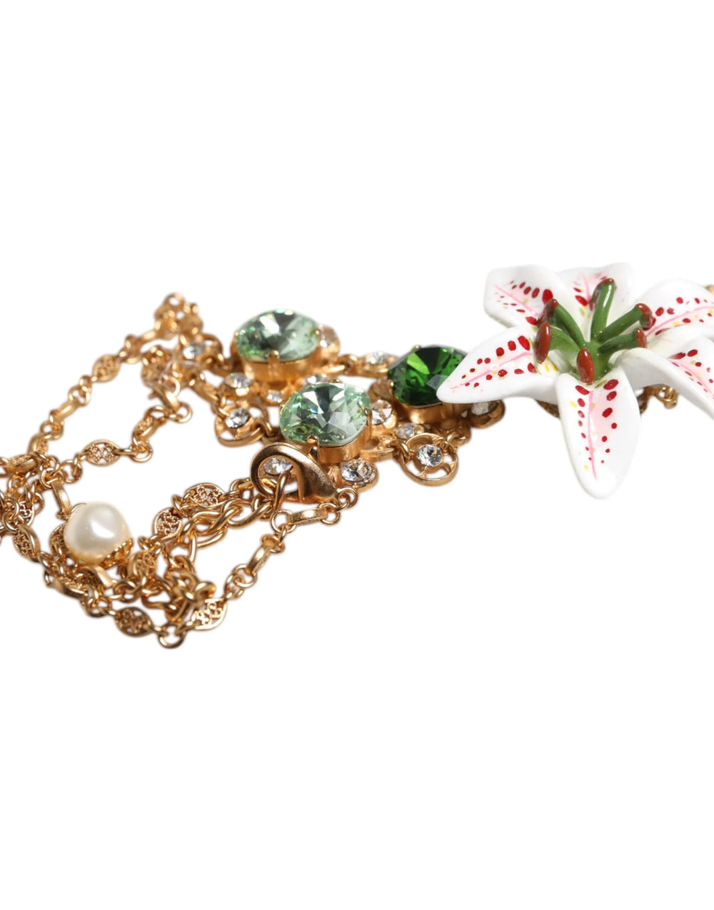 Dolce & Gabbana Gold Brass Lily Crystal Sacred Heart Pendant Necklace - Necklaces