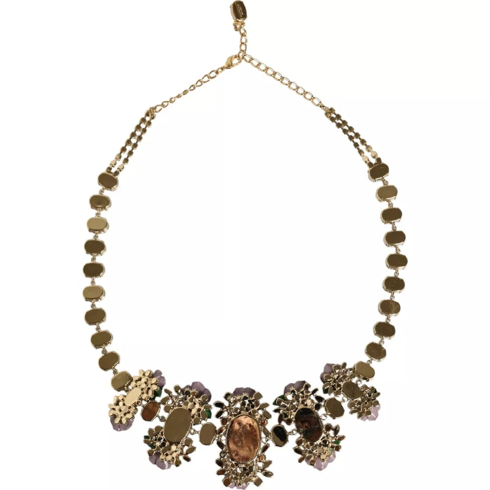 Dolce & Gabbana Gold Brass Link Chain Rose Petal Crystal Necklace - Necklaces