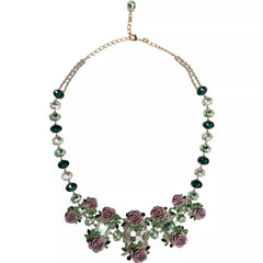Dolce & Gabbana Gold Brass Link Chain Rose Petal Crystal Necklace - Necklaces