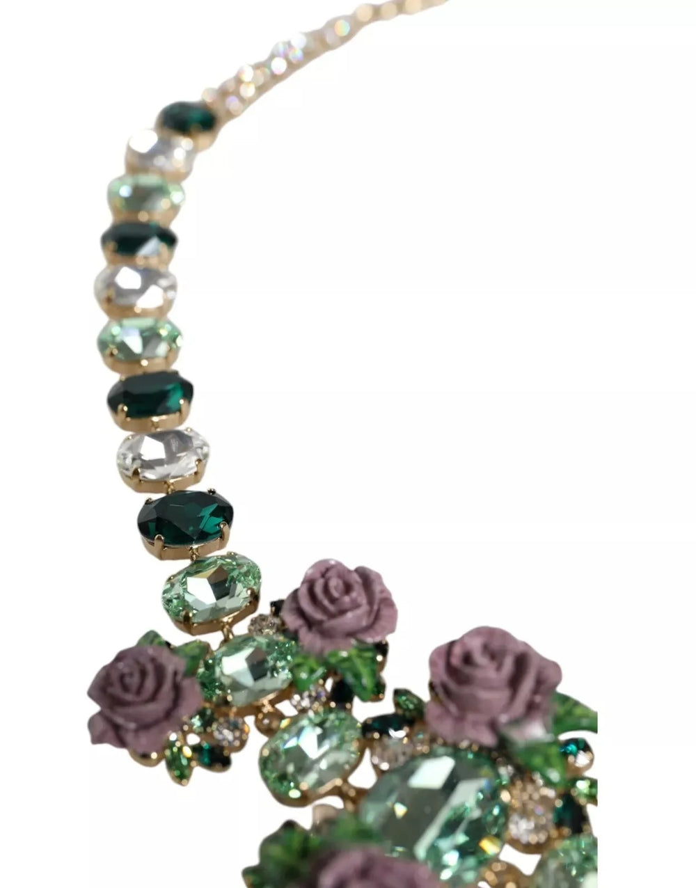 Dolce & Gabbana Gold Brass Link Chain Rose Petal Crystal Necklace - Necklaces