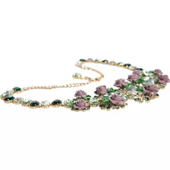Dolce & Gabbana Gold Brass Link Chain Rose Petal Crystal Necklace - Necklaces