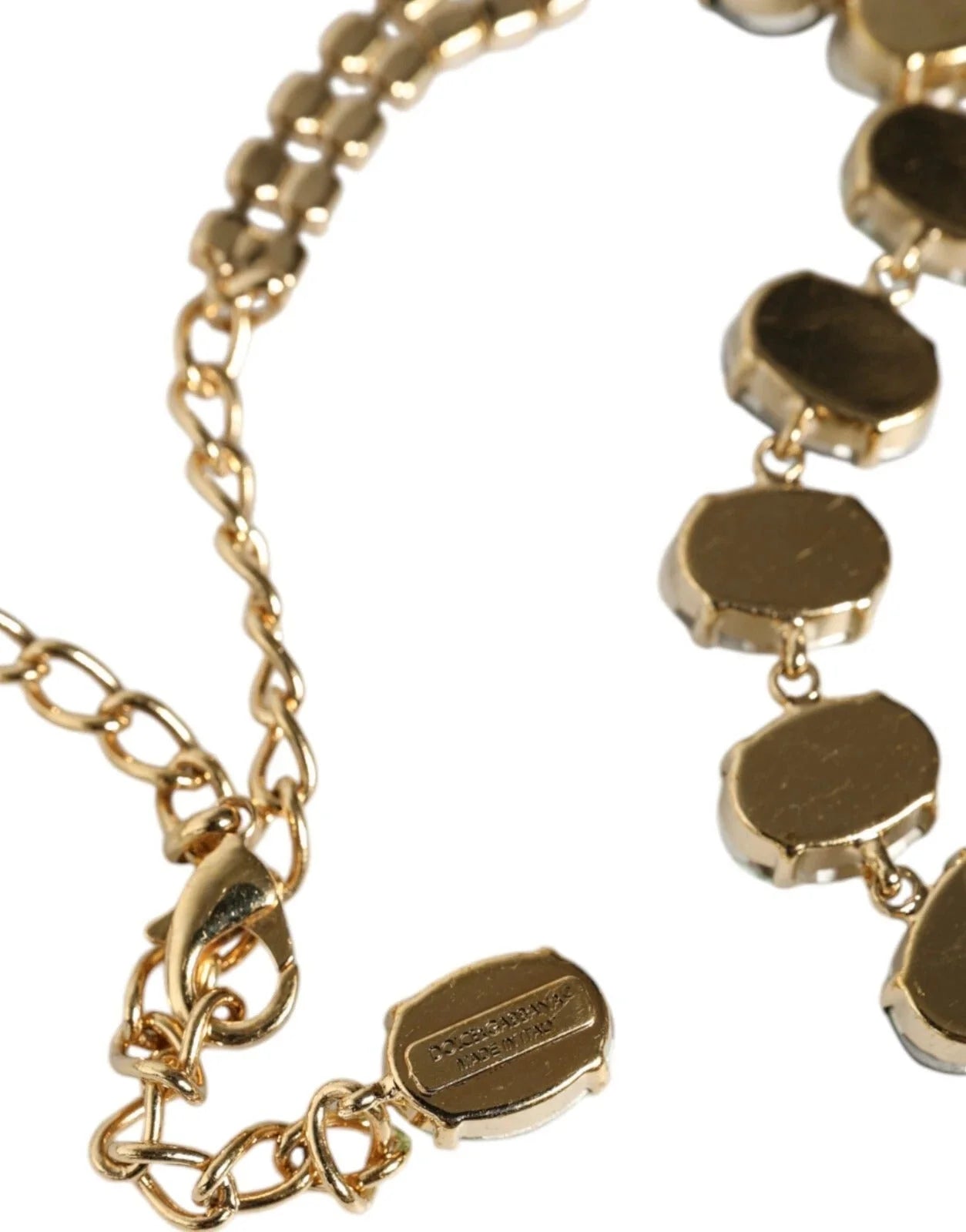 Dolce & Gabbana Gold Brass Link Chain Rose Petal Crystal Necklace - Necklaces
