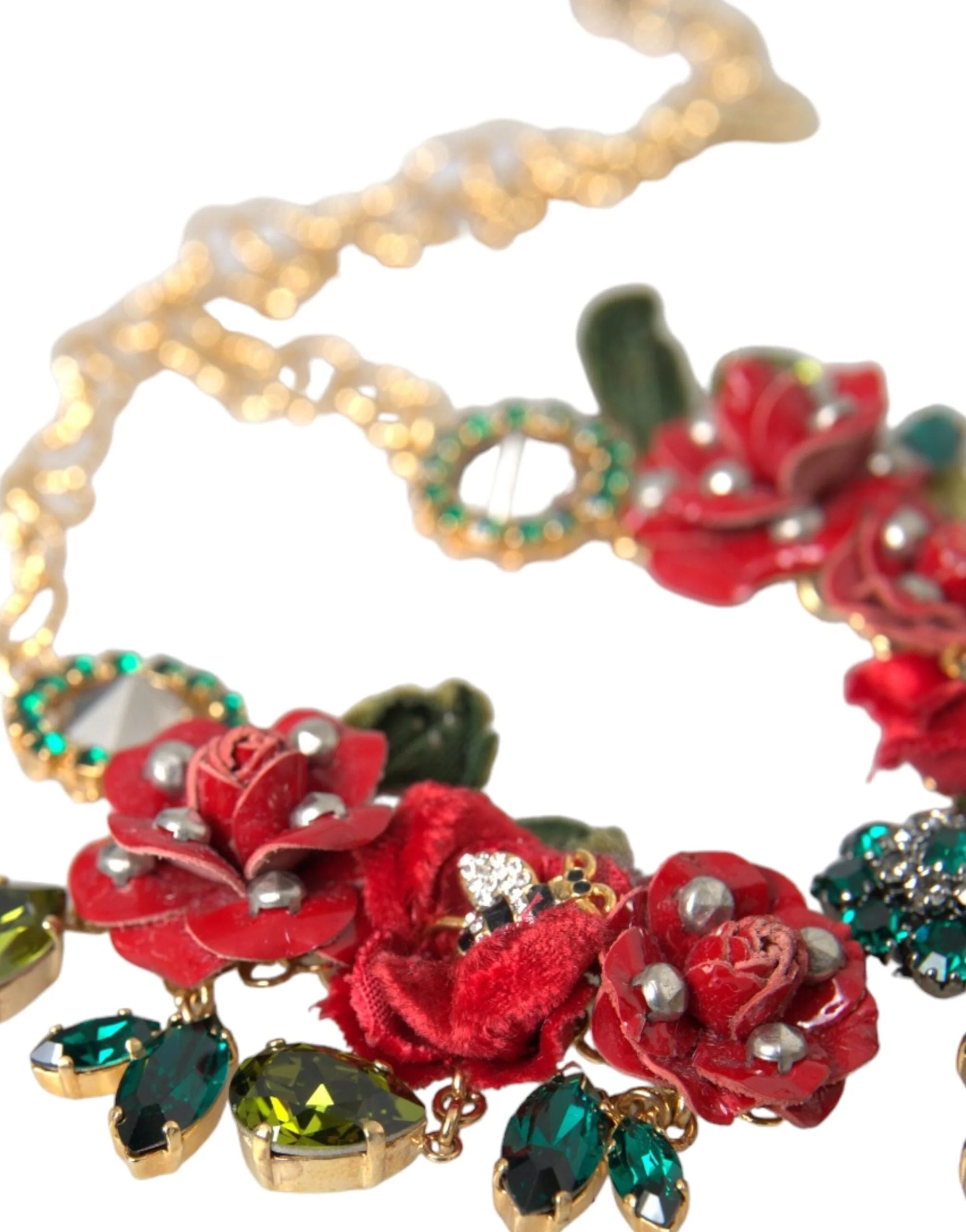 Dolce & Gabbana Gold Brass Link Chain RosePetal Crystal Pendant Necklace - Necklaces