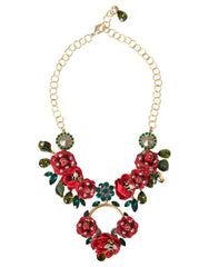 Dolce & Gabbana Gold Brass Link Chain RosePetal Crystal Pendant Necklace - Necklaces