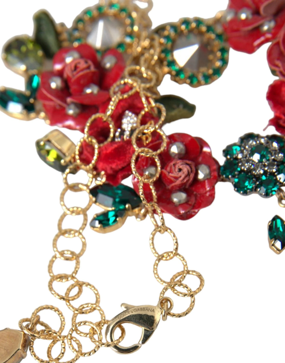 Dolce & Gabbana Gold Brass Link Chain RosePetal Crystal Pendant Necklace - Necklaces