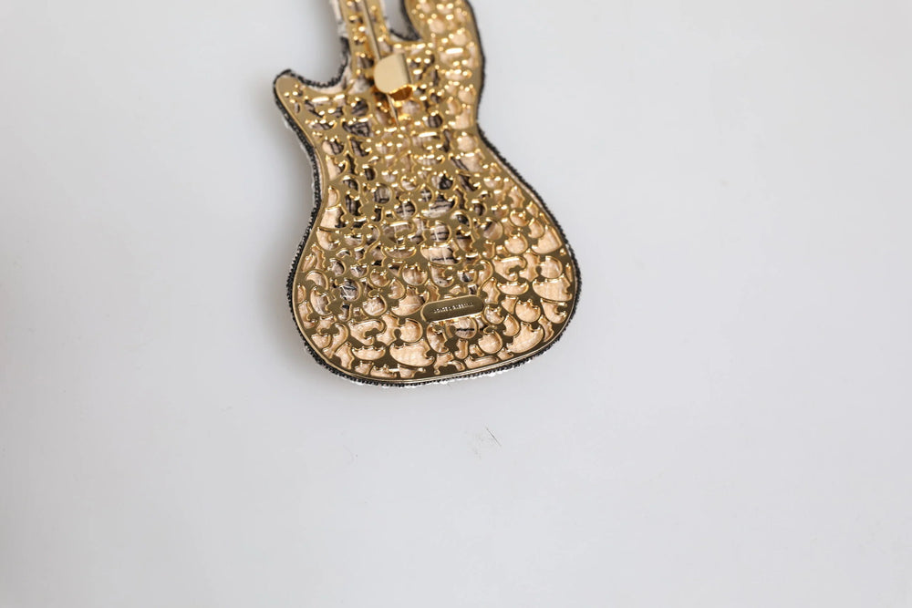 Dolce & Gabbana Gold Brass Logo Beaded Guitar Pin Brooch - Brooches & Lapel Pins