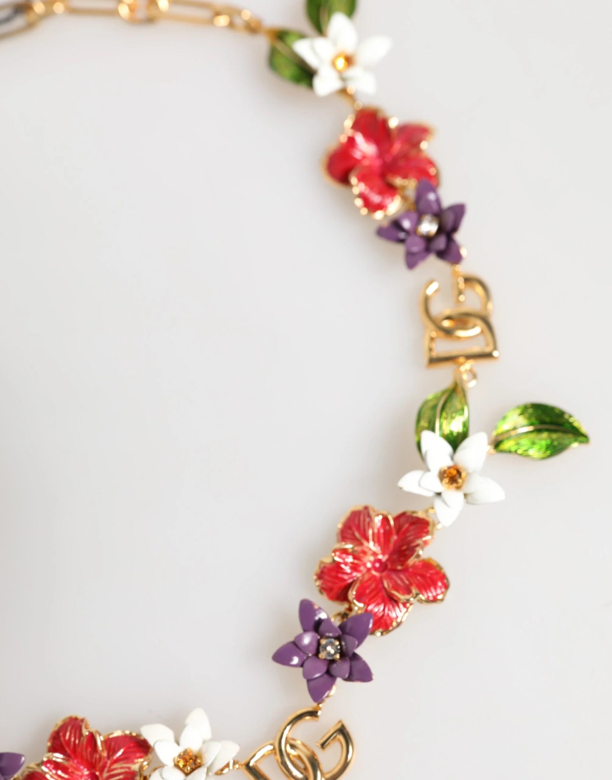 Dolce & Gabbana Gold Brass Logo Detail Floral Fashion Jewelry Necklace - Necklaces