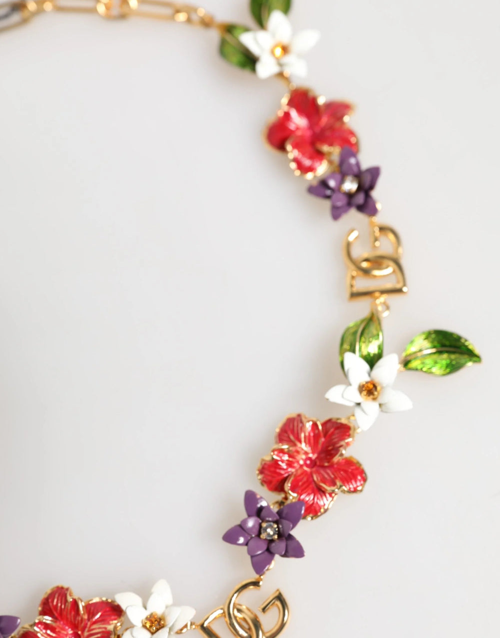 Dolce & Gabbana Gold Brass Logo Detail Floral Fashion Jewelry Necklace - Necklaces