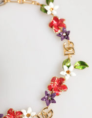 Dolce & Gabbana Gold Brass Logo Detail Floral Fashion Jewelry Necklace - Necklaces