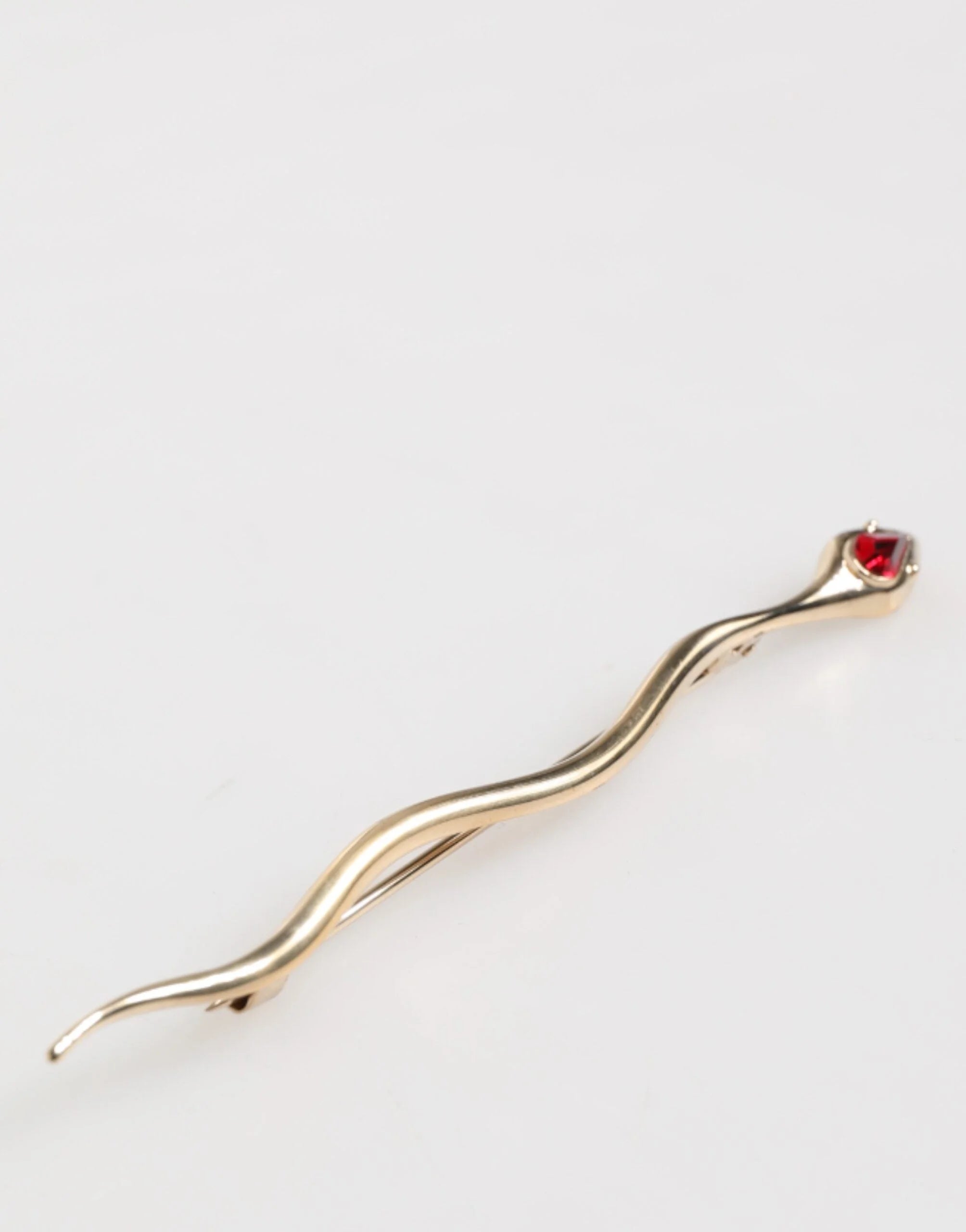Dolce & Gabbana Gold Brass Red Crystal Spilla Serpente Mens Brooch Pin - Brooches & Lapel Pins