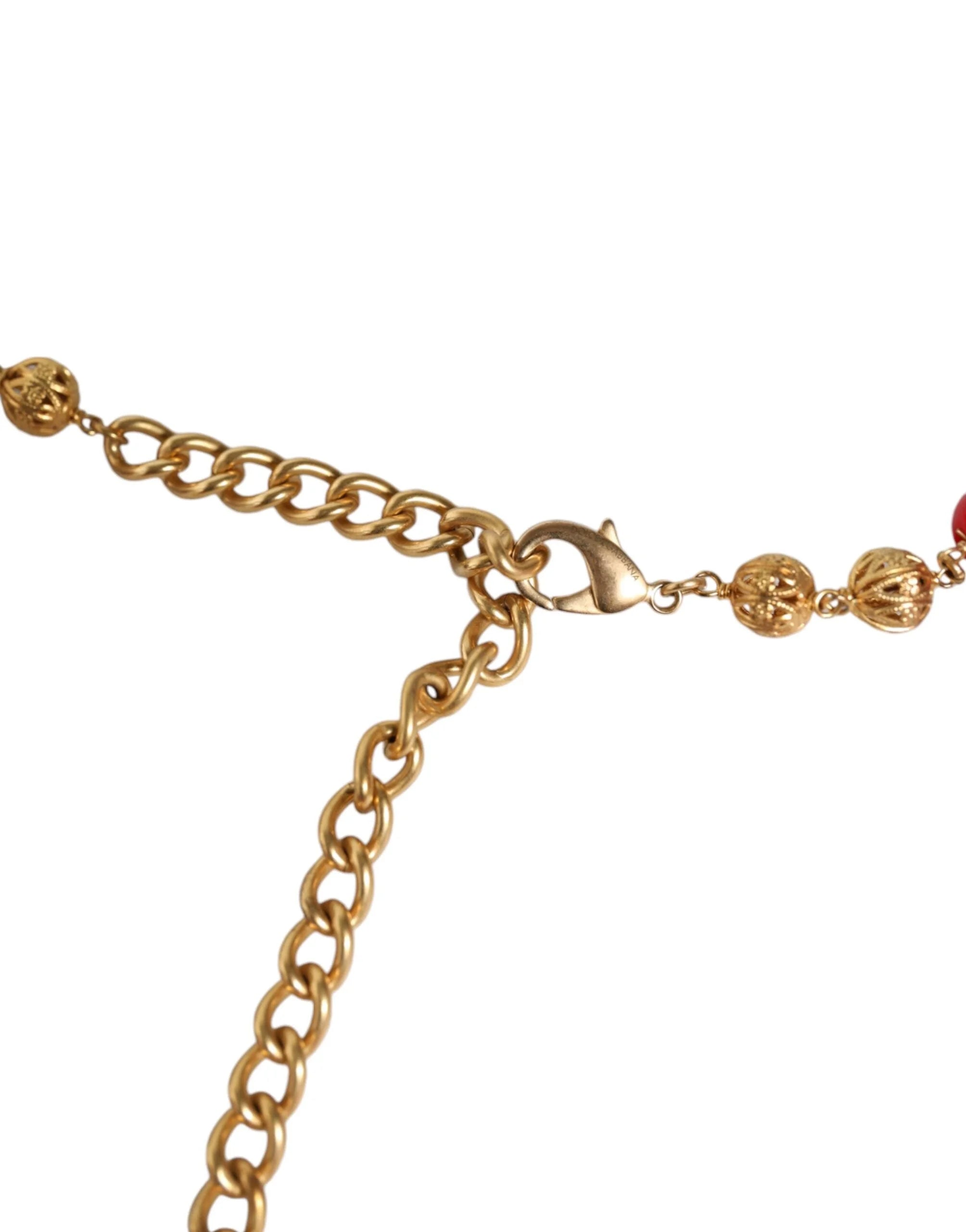 Dolce & Gabbana Gold Brass Red Fur Crystal Waist Torero Belt - M - Belts