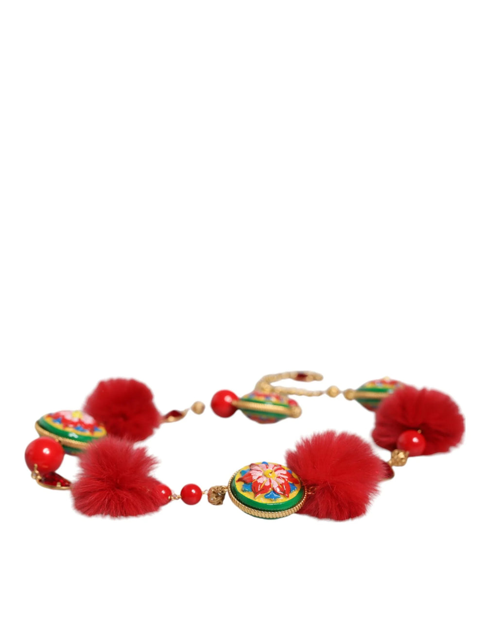 Dolce & Gabbana Gold Brass Red Fur Crystal Waist Torero Belt - M - Belts