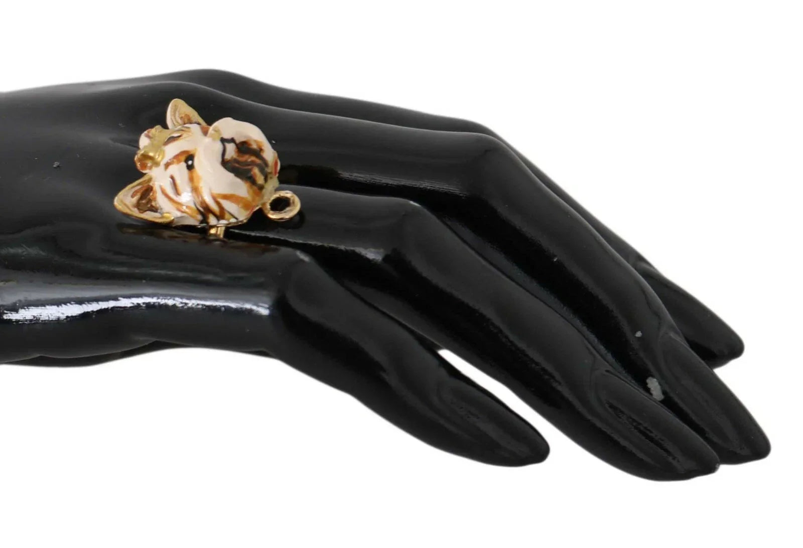 Dolce & Gabbana Gold Brass Resin Beige Dog Pet Accessory Ring - EU50 I US5.5