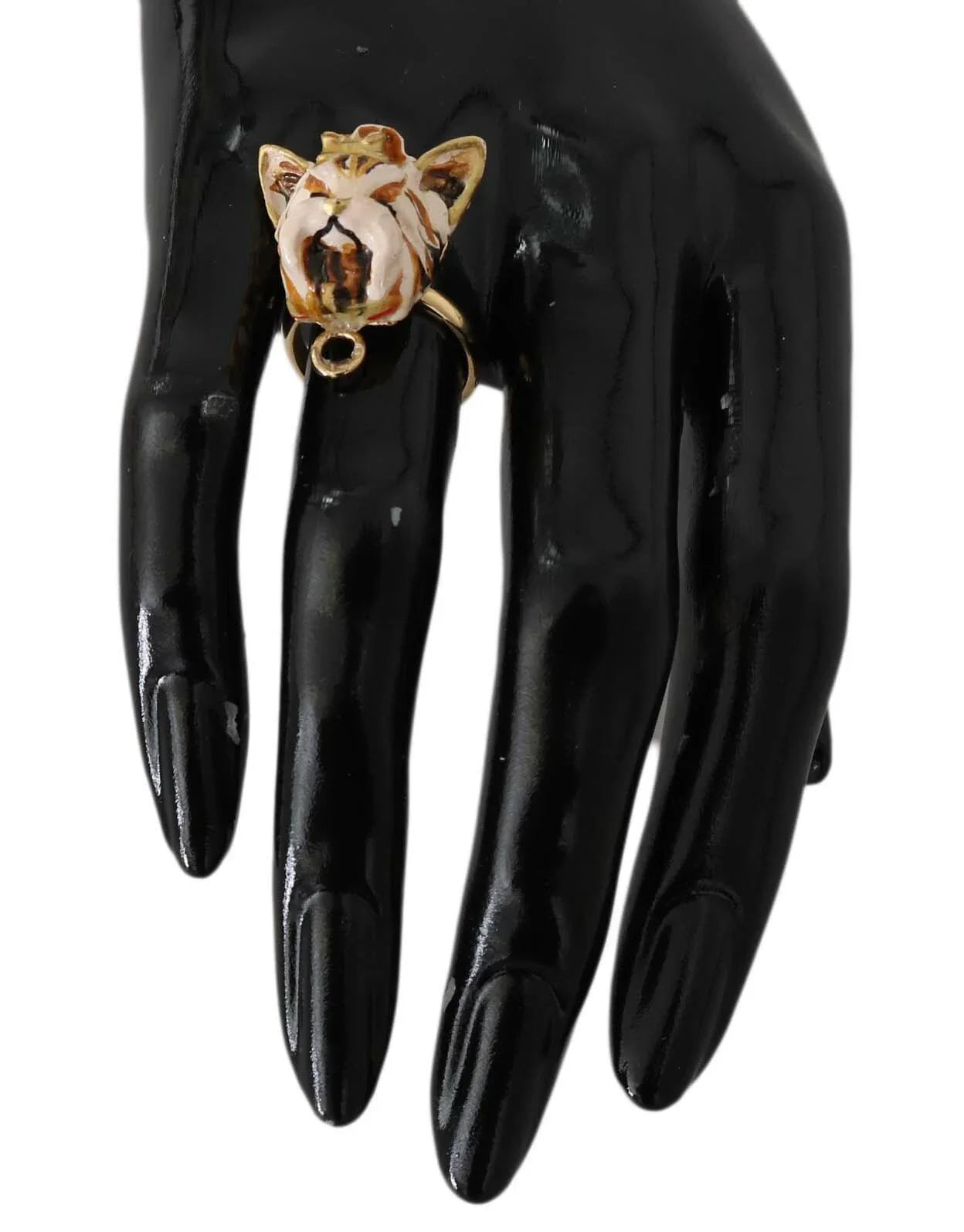 Dolce & Gabbana Gold Brass Resin Beige Dog Pet Accessory Ring - EU50 I US5.5