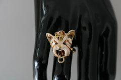 Dolce & Gabbana Gold Brass Resin Beige Dog Pet Accessory Ring - EU50 I US5.5