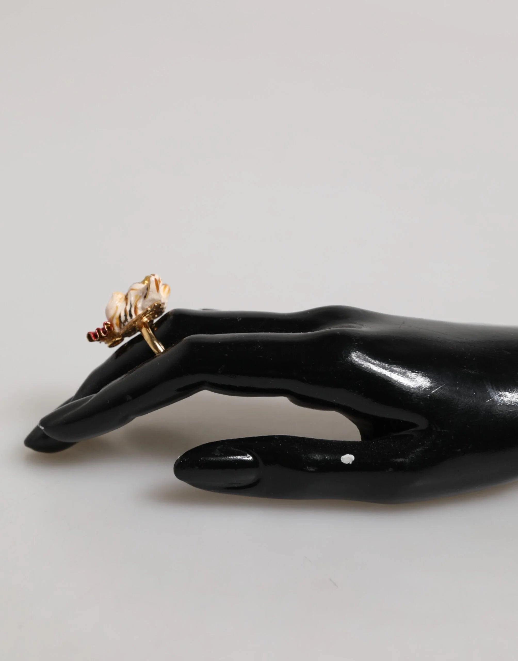 Dolce & Gabbana Gold Brass Resin Beige Dog Pet Accessory Ring - EU51 | US5,5 - Rings