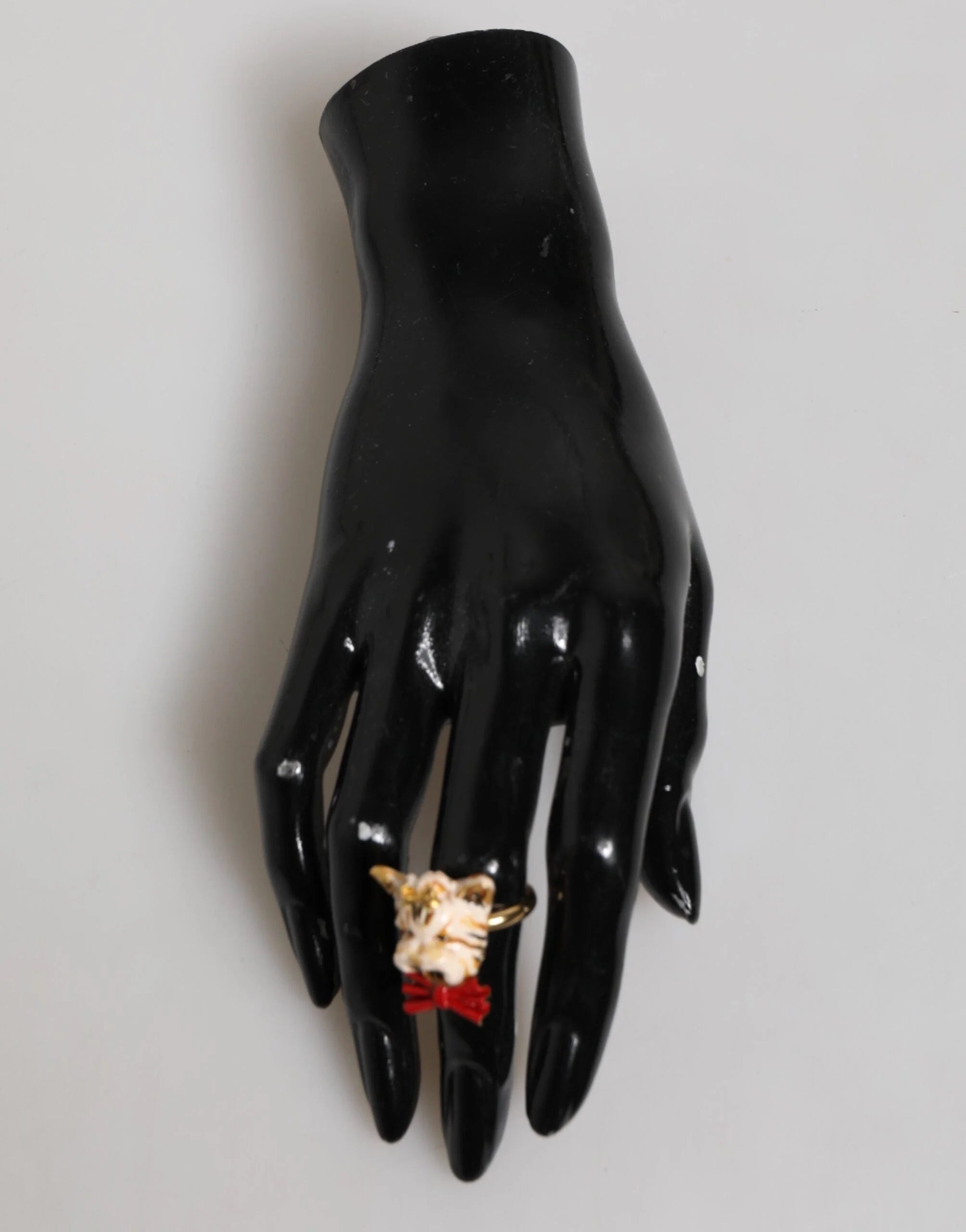 Dolce & Gabbana Gold Brass Resin Beige Dog Pet Accessory Ring - EU51 | US5,5 - Rings