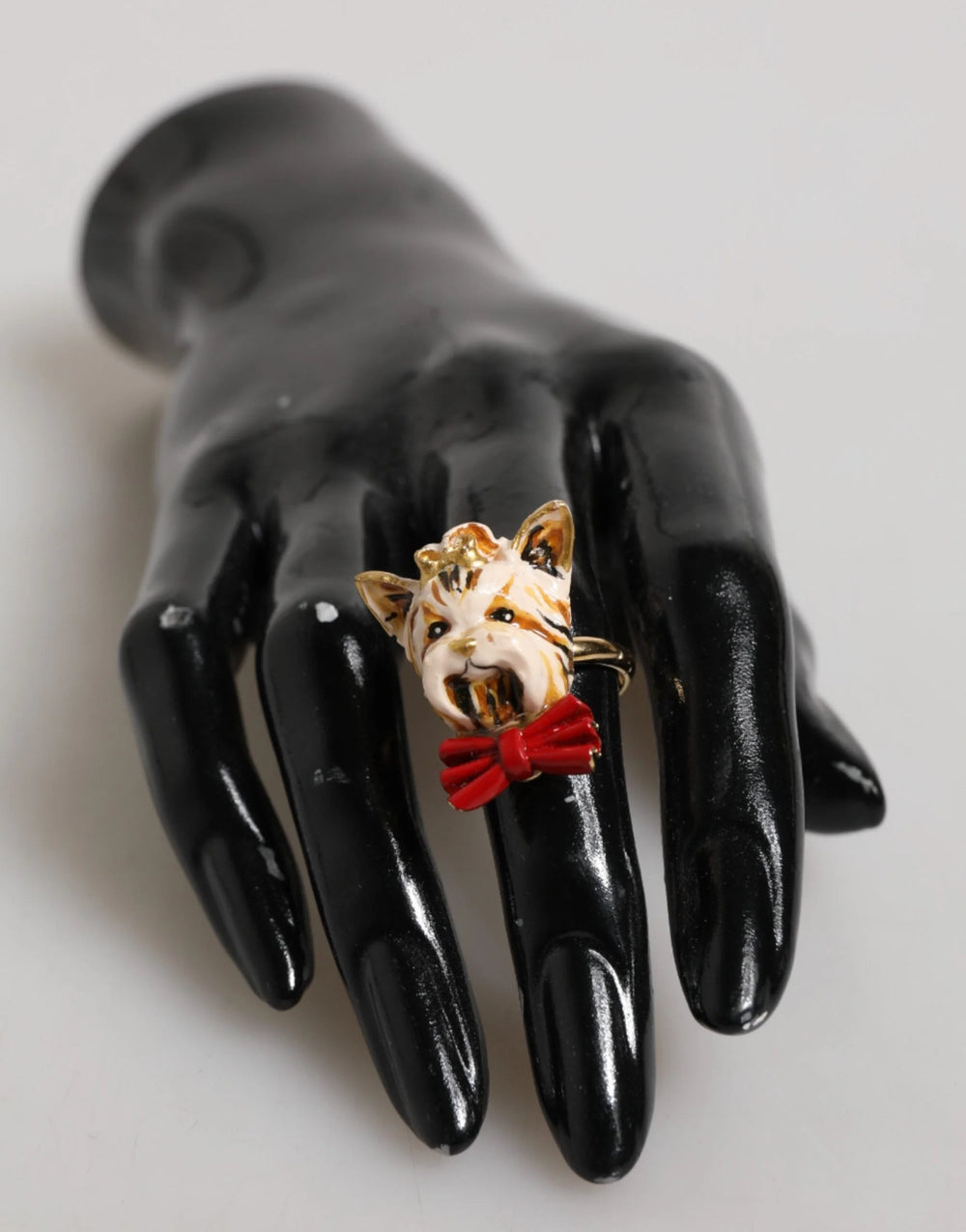 Dolce & Gabbana Gold Brass Resin Beige Dog Pet Accessory Ring - EU51 | US5,5 - Rings