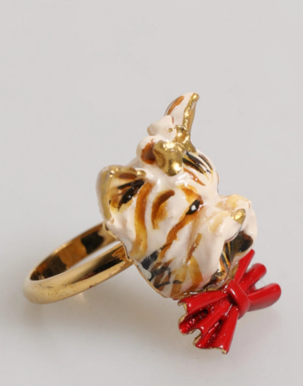 Dolce & Gabbana Gold Brass Resin Beige Dog Pet Accessory Ring - EU51 | US5,5 - Rings